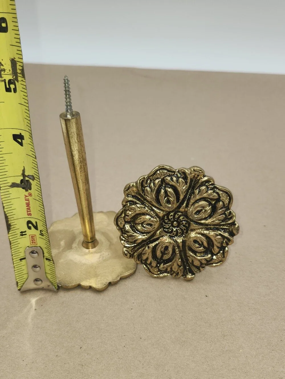 2 vintage antique brass metal gold curtain tie back flower medallion